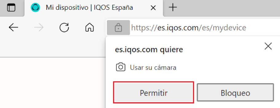 Popup de permisos para utilizar la cámara